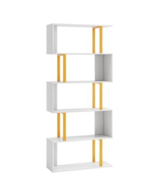 5-Tier/6-Tier Geometric Bookcase with Metal Frame and Anti-tipping Kits-5 Tier