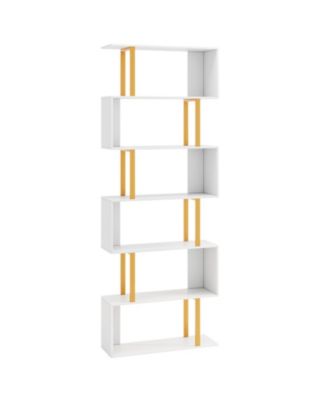 5-Tier/6-Tier Geometric Bookcase with Metal Frame and Anti-tipping Kits-6-Tier