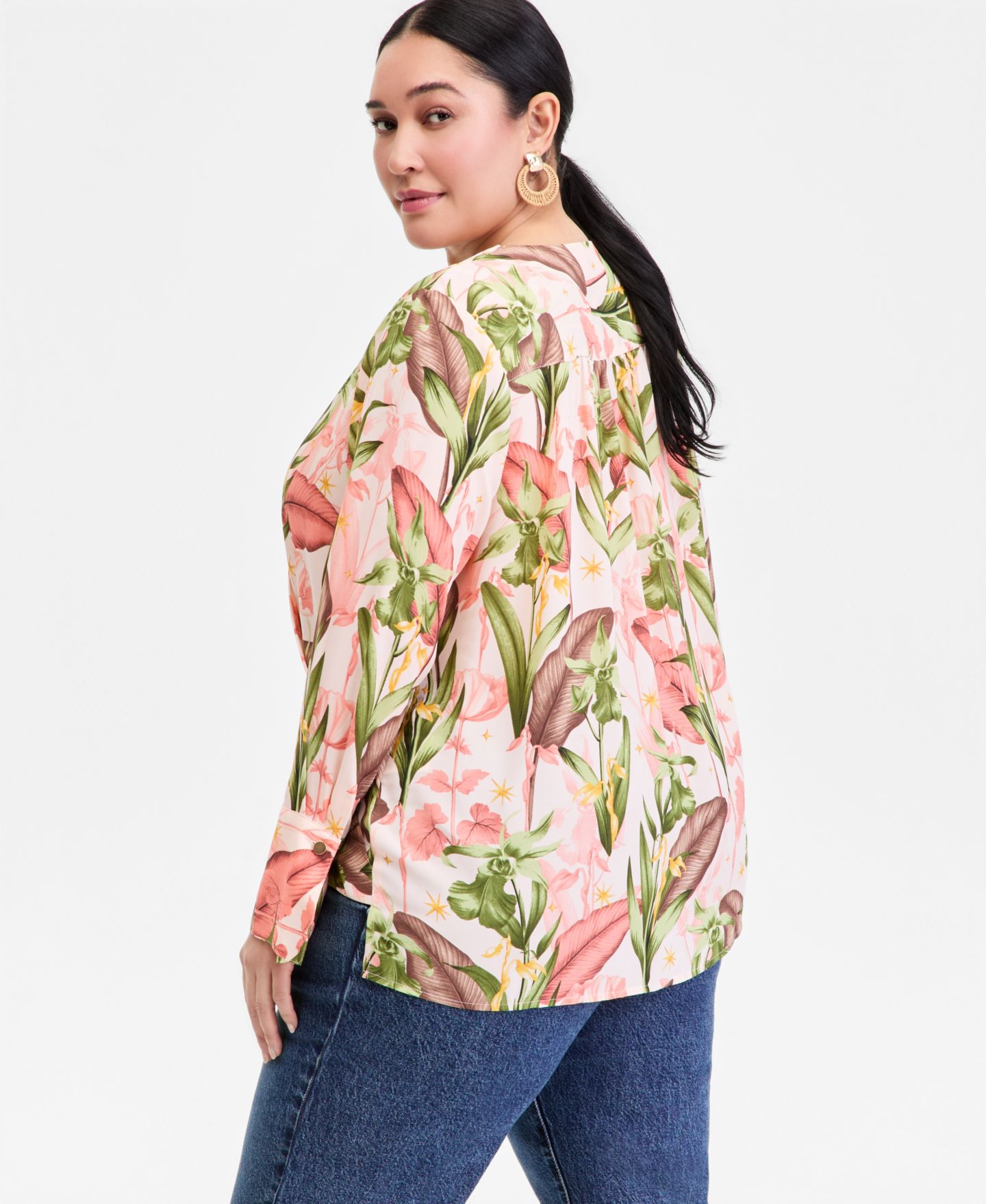 Женская блузка I.N.C. International Concepts Plus Size Printed Surplice Long-Sleeve Blouse, цвет: Belo Blooms — фото 4