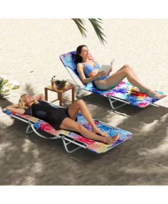 Two Piece Lay Flat Beach Recliner Chairs with Carry Strap