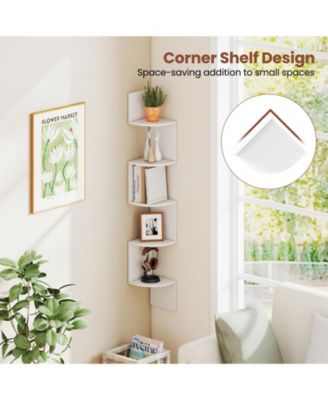 5-Tier Corner Shelf Floating Bookshelf Wall Mounted Storage Organizer