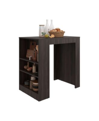 Lacour Kitchen Island, Kitchen Bar Table with 3-Side Shelves, Dark Walnut