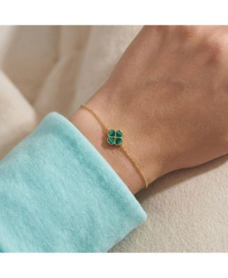 Malachite Lucky Clover Bracelet 14K Gold