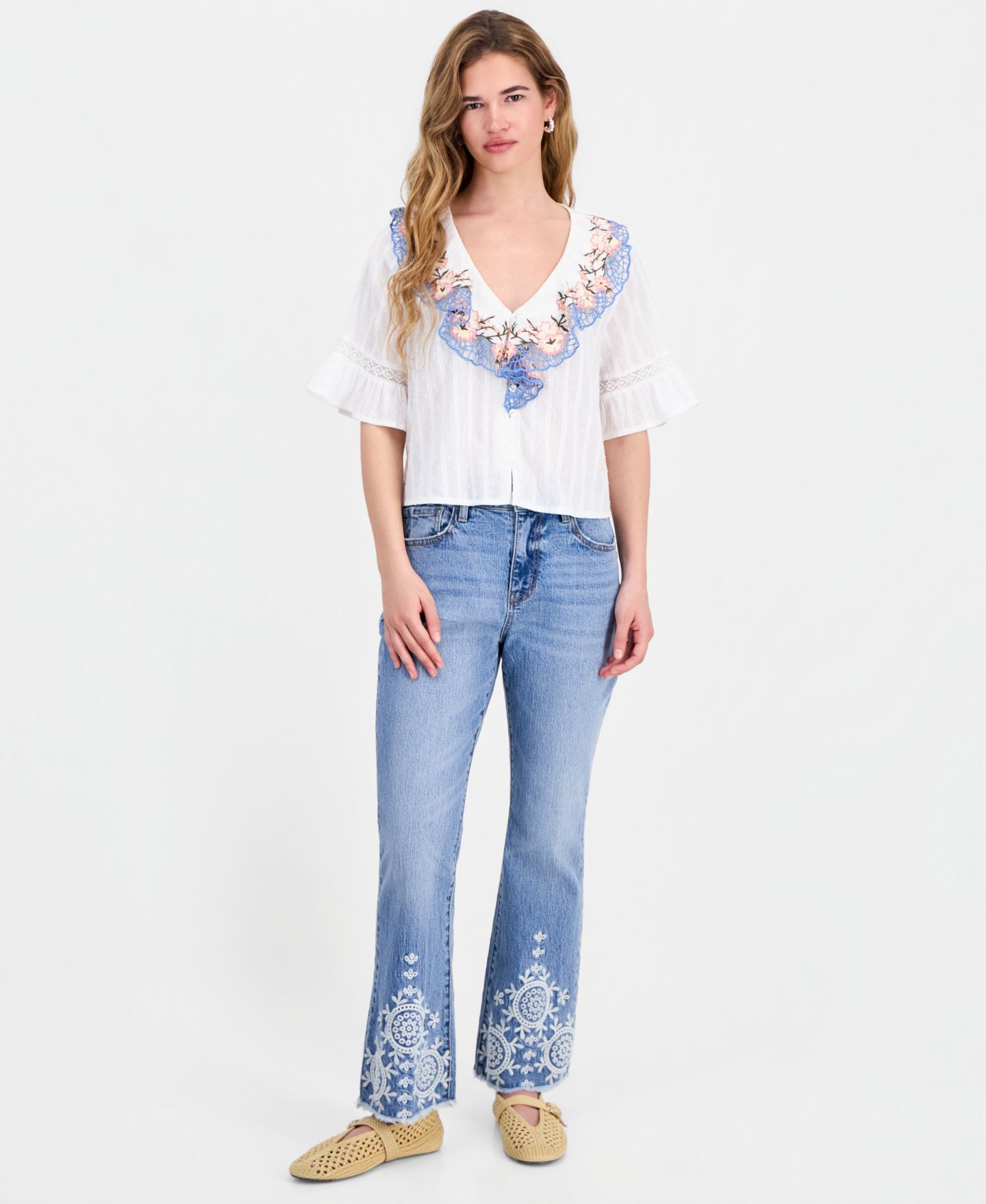 Женские джинсы And Now This Petite Embroidered Bootcut, цвет: Milena — фото 1