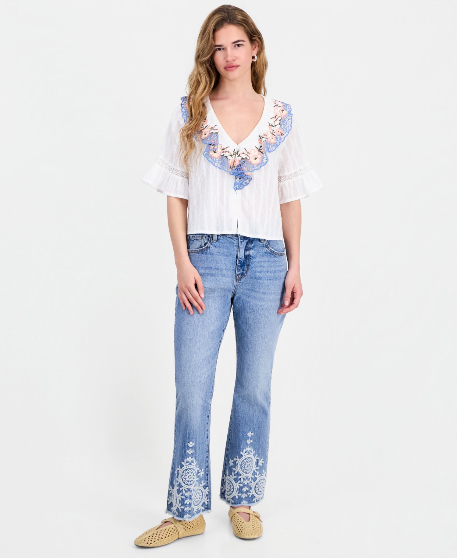Petite Embroidered Bootcut Jeans