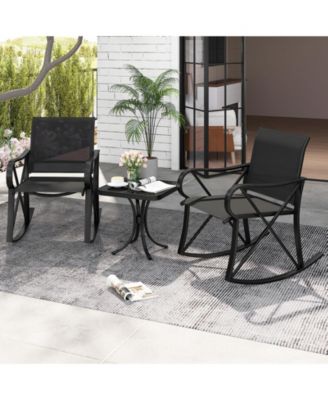 3-Piece Patio Rocking Chair Set with Tempered Glass Side Table
