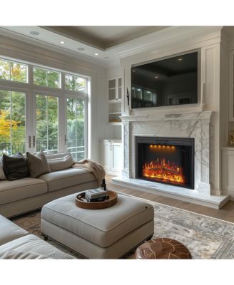 33" Recessed-in Realistic Flame Electric Fireplace with Adjustable Heat, Timer