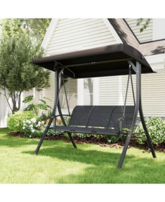 3-Seat Porch Swing Chair, Outdoor Patio Hanging Swing with Adjustable Canopy and Armrests, Breathable Textilene Fabric Seat and Backrest