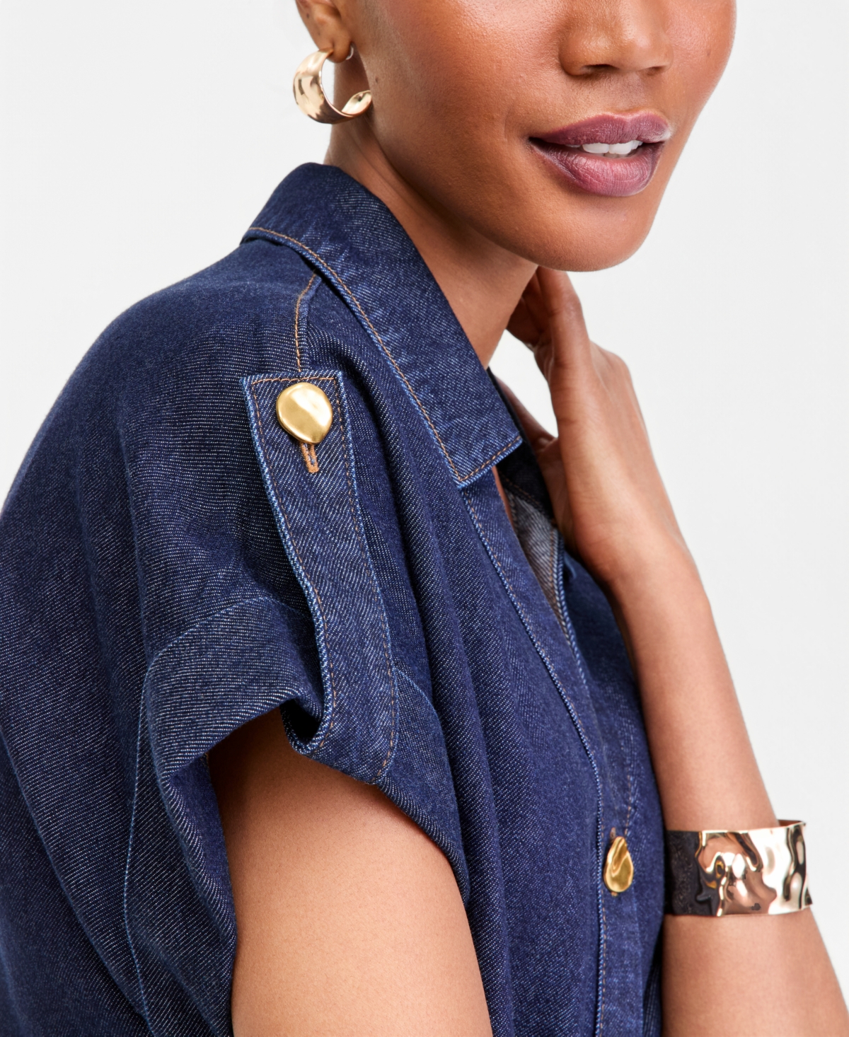 I.n.c. International Concepts Women's Short-Sleeve Lightweight Denim Top, Macy's Exclusive