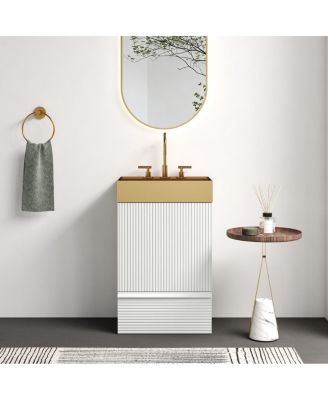 20" Modern Fluted Vanity With Gold Metal Vessel Sink, 1 Drawer 1 Door Soft-Close, Anti-Tip KD