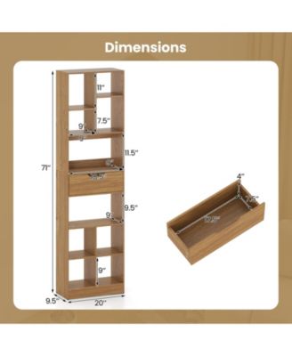 Tall Freestanding Bookcase with Drawer and Ten Cube Storage