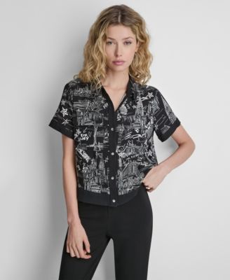 Women's Printed Short-Sleeve Camp Shirt