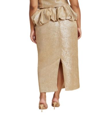 Women's Plus Size Metallic Skirt With Bubble Peplum