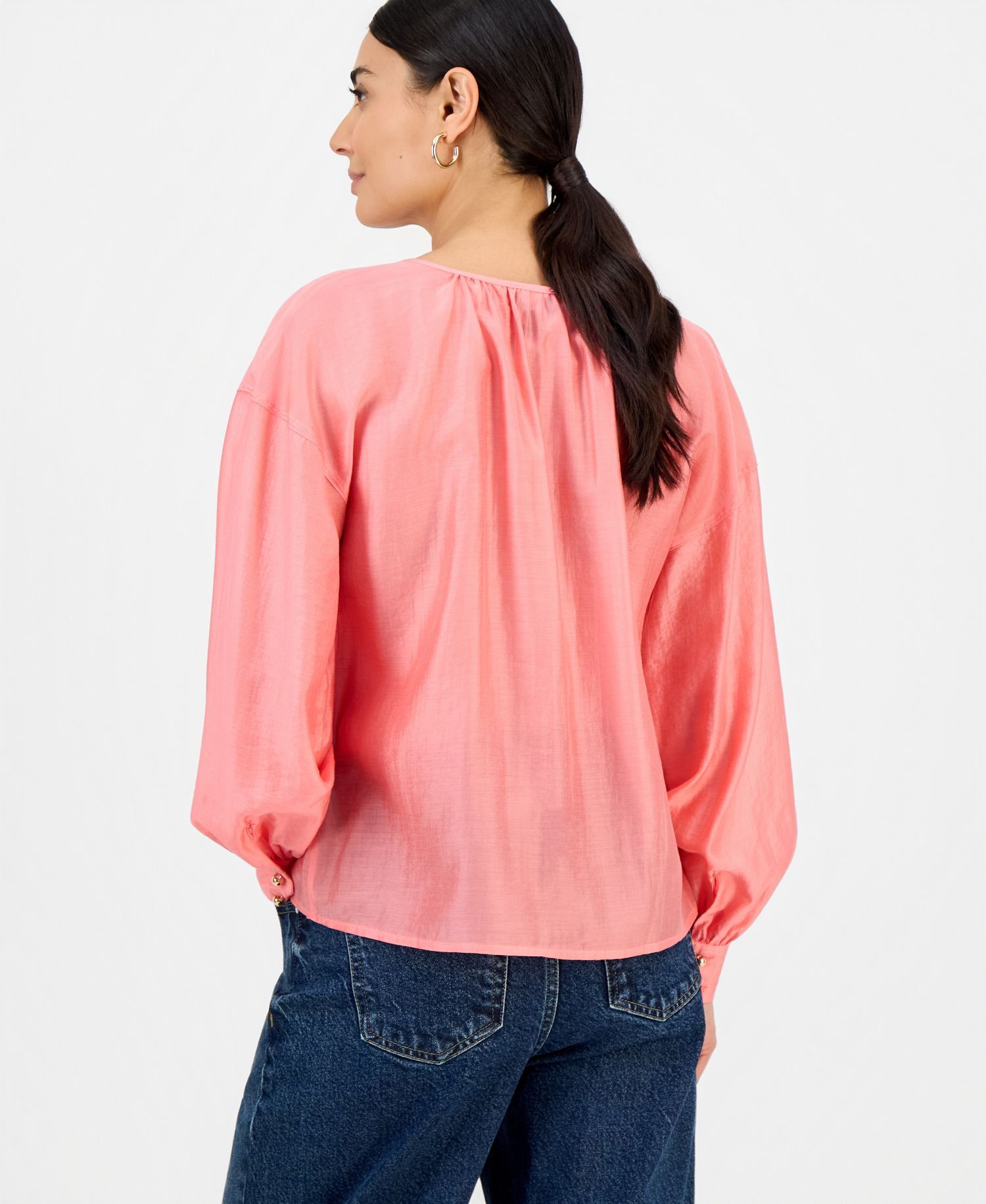 Petite Long-Sleeve Tie Neck Blouse