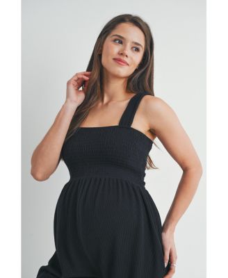 Maternity Ribbed Knit Square Neck Smocked Sleeveless Romper
