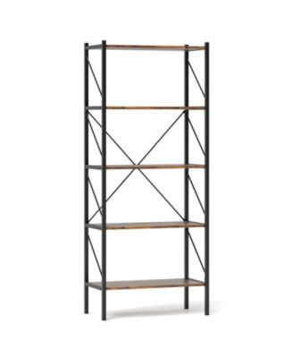 Five Tier Bookshelf with Open Shelves and Metal Frame