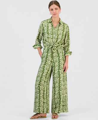 Petite Printed High-Rise Wide-Leg Pants