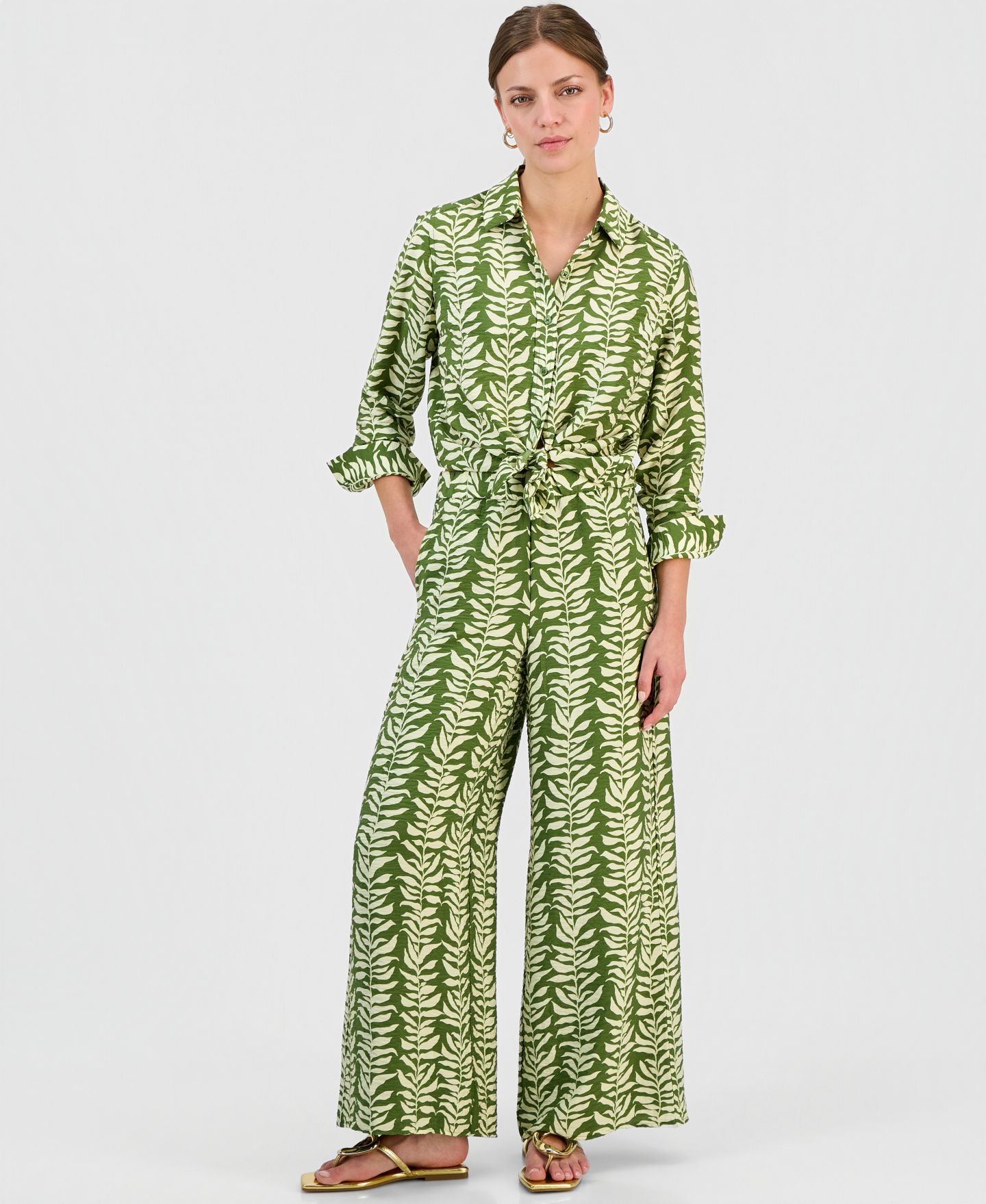 Женские брюки I.N.C. International Concepts Petite Printed High-Rise Wide-Leg, цвет: Lina Palms — фото 1