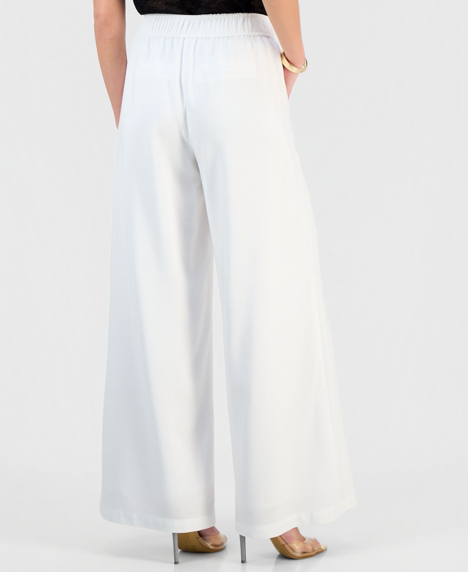 Petite Pleated Pull-On Wide-Leg Pants