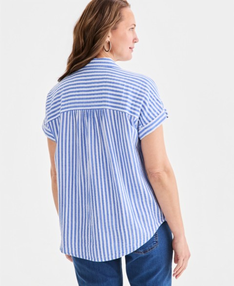 Женские рубашки Style & Co Women's Printed Cotton Gauze Short-Sleeve Button Up Shirt