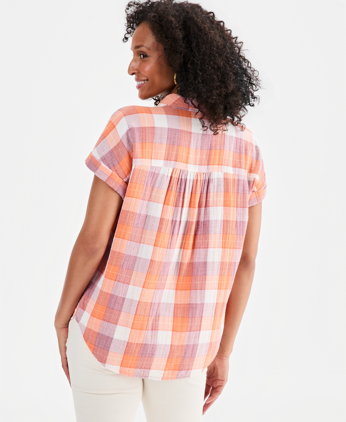 Style & Co Women's Plaid Cotton Gauze Button-Up Shirt, Macy's Exclusive
