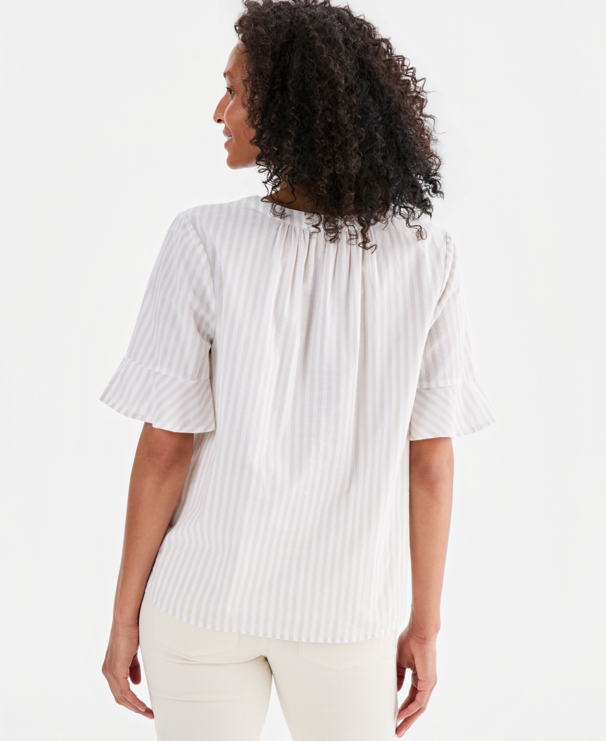 Style & Co Petite Y-Neck Ruffle Short-Sleeve Cotton Top, Macy's Exclusive