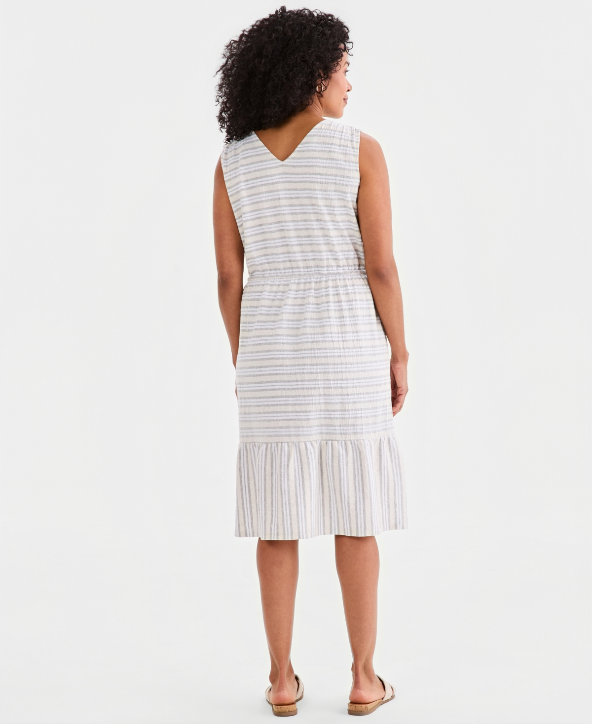 Style & Co Women's Striped Tie-Waist Midi Dress, Macy's Exclusive