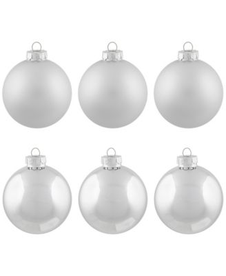 6-Piece Shiny and Matte Silver Glass Ball Christmas Ornament Set 3.25" 80mm