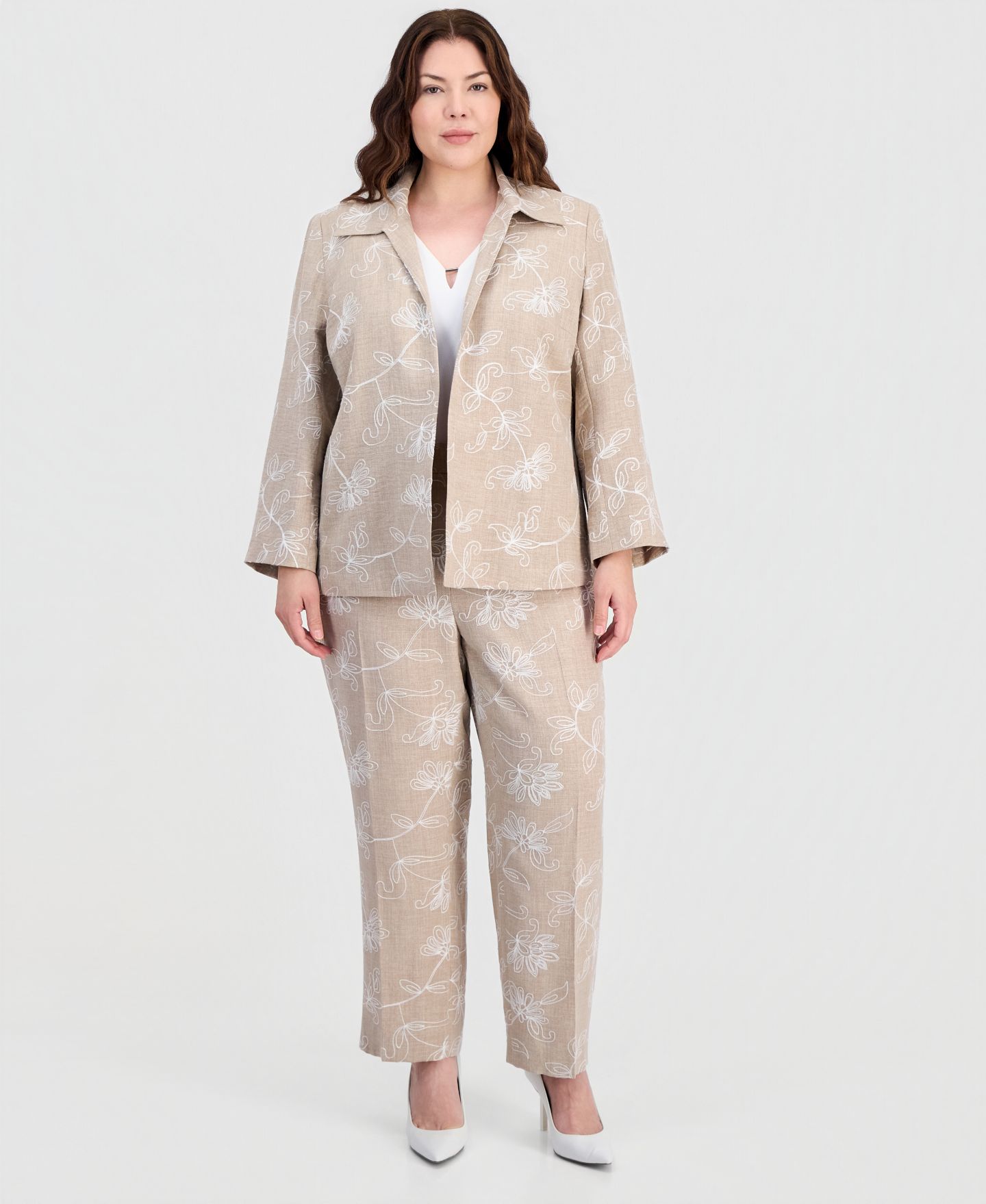 Женская куртка Kasper Plus Size Boxy Collared, цвет: Меланжевый / Белый — фото 2