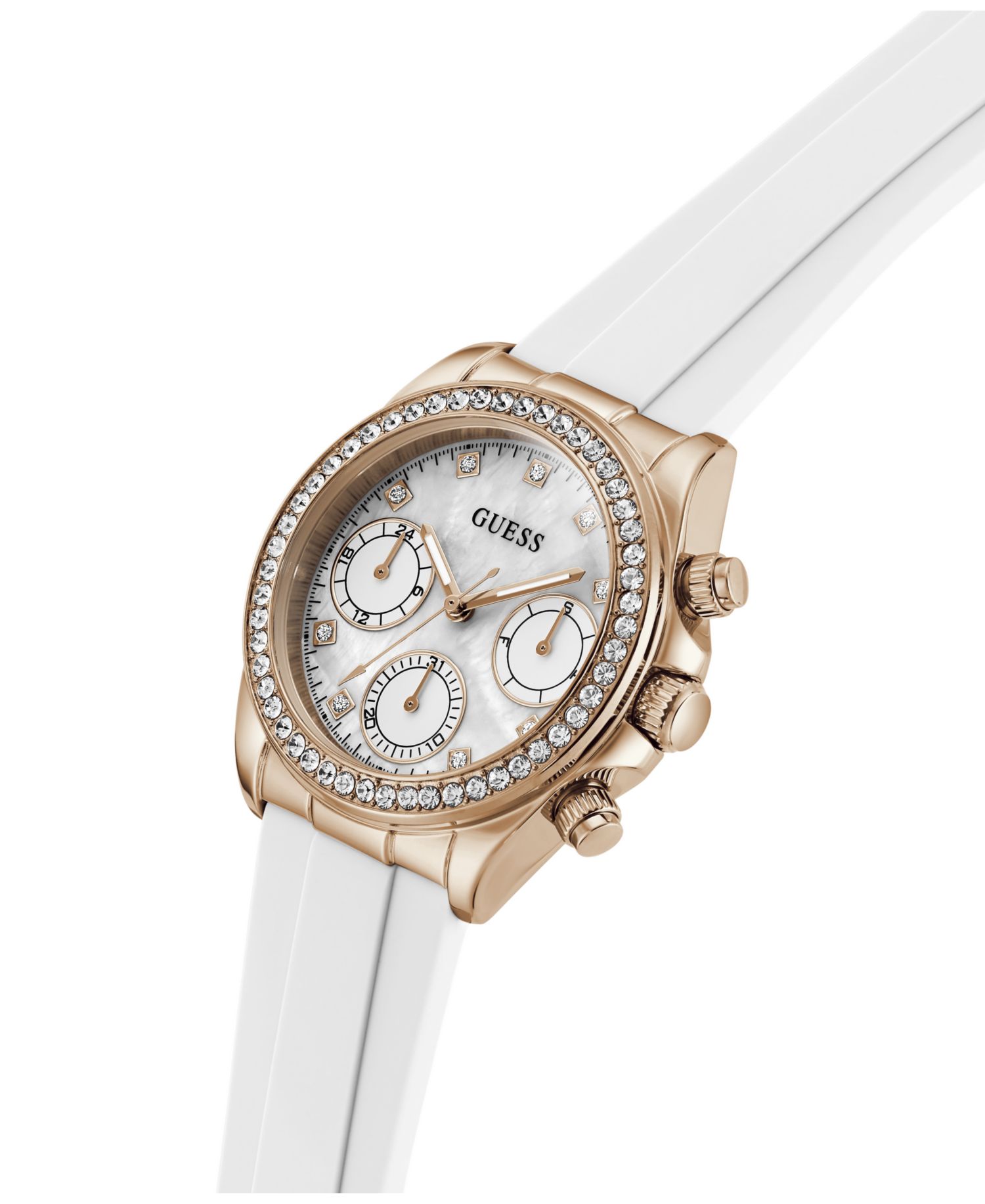 Women's Rose Gold-Tone White Silicone Multi-Function Watch, 36mm