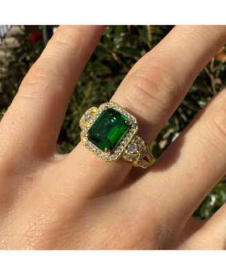 Suzy Levian Sterling Emerald-Cut and Cubic Zirconia Pave Ring