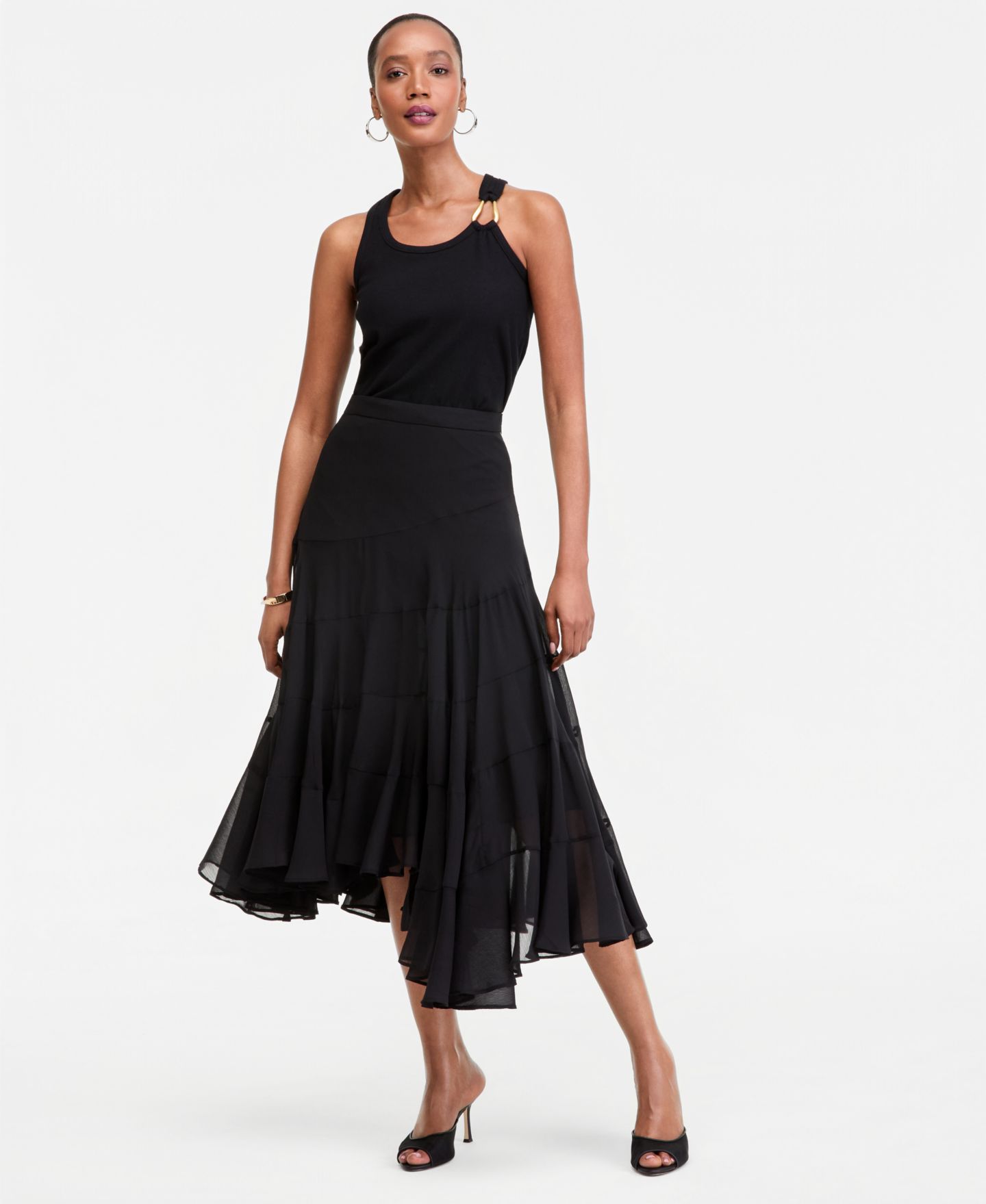 Женская юбка I.N.C. International Concepts Asymmetrical Midi, цвет: Глубокий чёрный — фото 3
