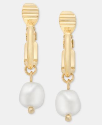 Imitation Pearl Charm Clip-On Hoop Earrings