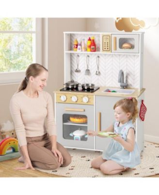 Kids Kitchen Playset with Lights, Sounds, Microwave, Stoves, Sink, Oven