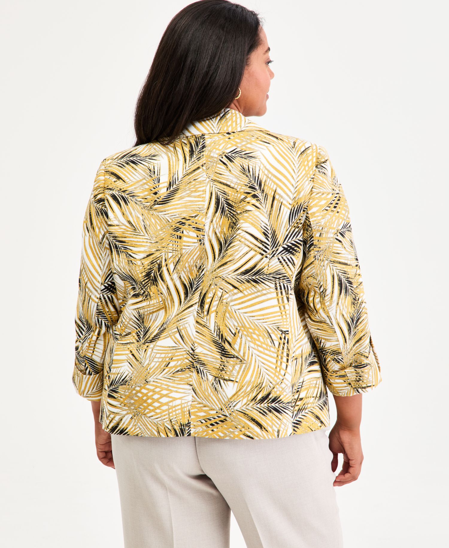 Plus Size Notch-Collar Cuff-Sleeve Open-Front Blazer