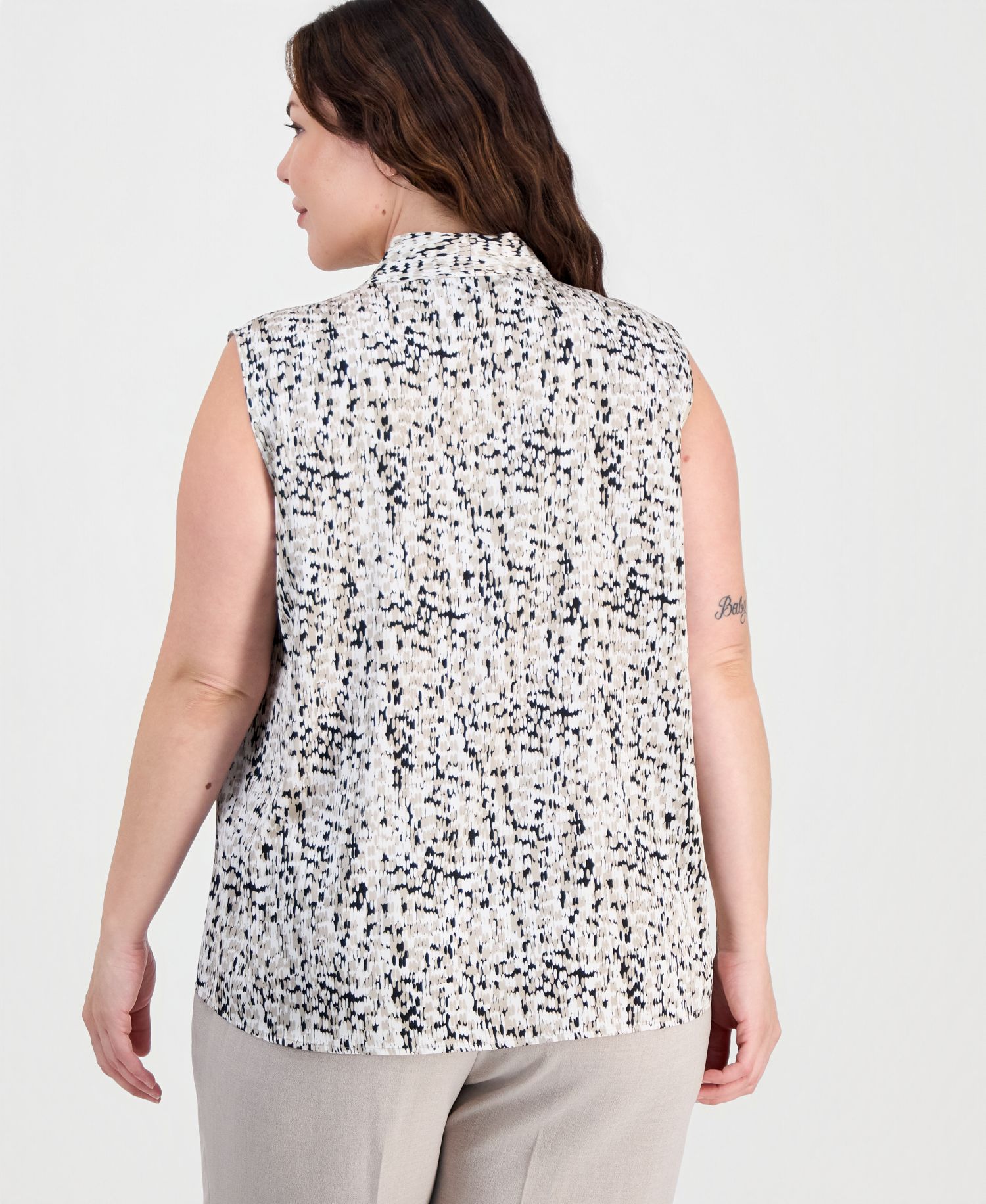 Plus Size V-Neck Front-Pleat Top