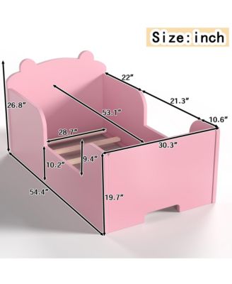 Twin Size Wooden Kids Floor Bed Frame, Platform Bed with Bear Headboard and Safety Rails for Boys Girls Ages 3-6