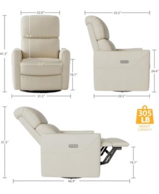 Power Swivel Glider Recliner Chair, PU Leather, Electric Rocker with Lumbar Support, USB Port, Nursery/Living Room