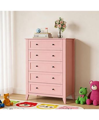 pink tall dresser Tyra Chest, 5 Drawers, Gold, Gloss Chevron Pattern from the bedroom to the bathroom Dresser for Bedroom with 12