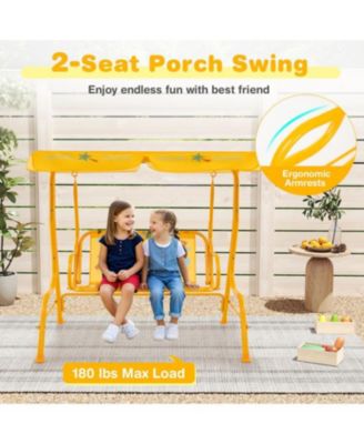 2 Seater Kids Patio Swing with Metal Stand and Adjustable Canopy