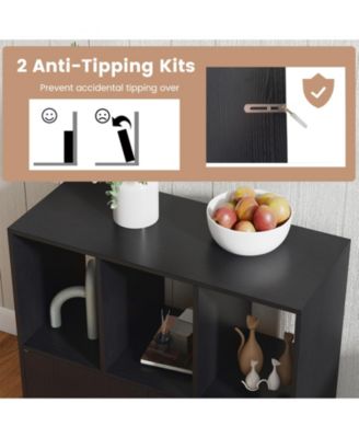 3-Cube Bookcase with Doors 3-Tier Cubic Bookshelf with Open Compartments