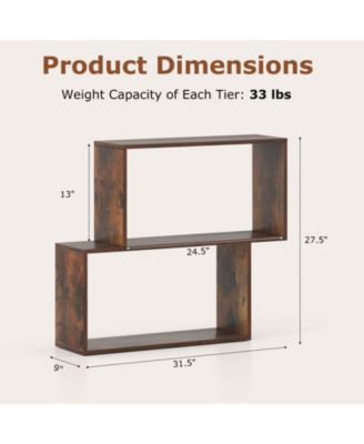 3-Tier Geometric Bookshelf Freestanding Wooden Bookcase with 2 Cubic Compartments