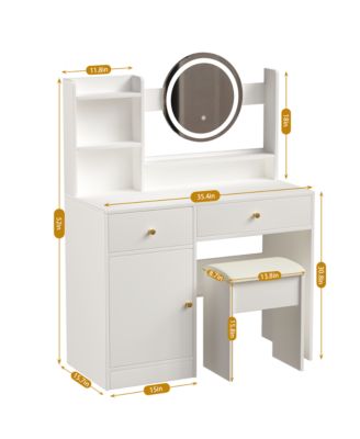 Vanity Desk with Mirror and Lights for Makeup, Dressing Table Set with Cushioned Chair, 2 Drawer and 1 Storage Cabinet for Bedroom