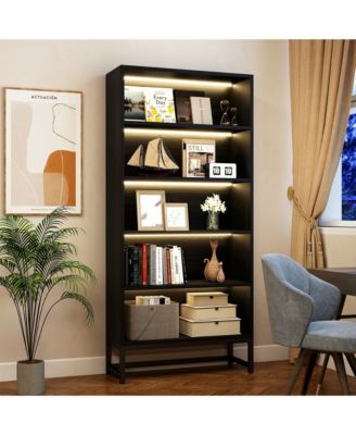 5-Layer Bookshelf, Heavy Duty Free-Standing Bookcase with LED Lighting, Storage Shelves for Living Room, Home Office