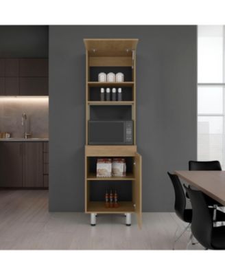 Fingal Kitchen Pantry with Microwave Space, Four Shelves and Closed Storage