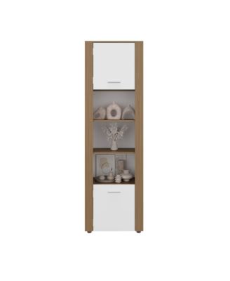 Kasaan Bookcase with Upper and Lower Doors, Open Display Shelves and Vertical Storage Design