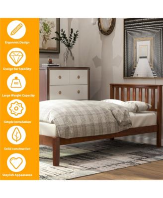 Walnut Wood Platform Bed with Headboard 100 Pine Wood Construction and 6 Support Legs