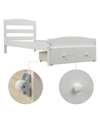 Twin Size Platform Bed Frame With Storage Drawer Wood Slats No Box Spring