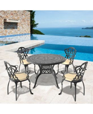 5-Piece Outdoor Dining Set for 4, 39.37" Cast Aluminum Round Patio Table and Chairs