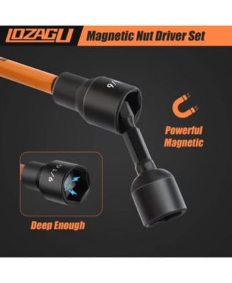 16Pcs Long Magnetic Nut Driver Set for Impact Drill, 6 Inch Long Nut Driver Set, SAE and Metric, 1/4 Inch Hex Shank, Cr-V Steel